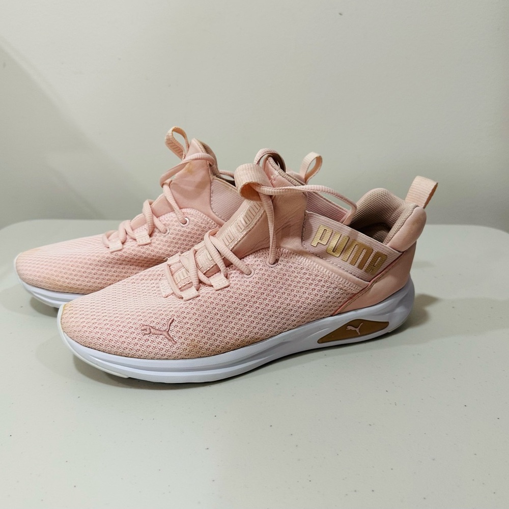 Puma Soft  MESH‎ Slip On Shoes Womens 7,5  Pink White Sneakers Trainers Run Walk